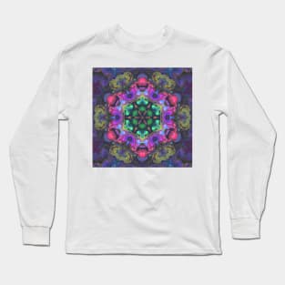 Psychedelic Hippie Flower Green Pink and Purple Long Sleeve T-Shirt